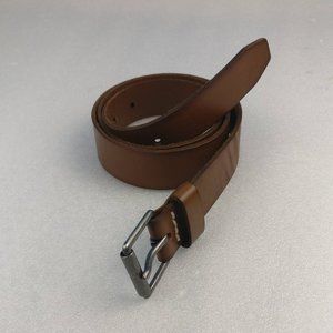 Leather Belt Roller-buckle Italian Leather 34 Earthy Brown Minimalist 43" long